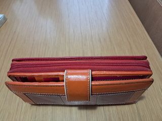 Portafoglio vera pelle.  Arancione/Rosso