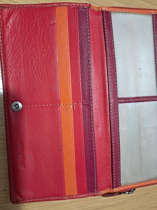 Portafoglio vera pelle.  Arancione/Rosso