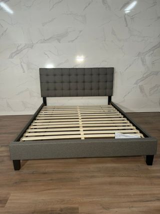 CAMA MATRIMONIAL CON CABECERO 135 Y 150 GRIS TELA