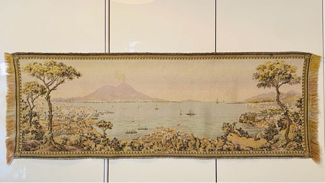 Arazzo vintage Napoli con Vesuvio fumante anni '50