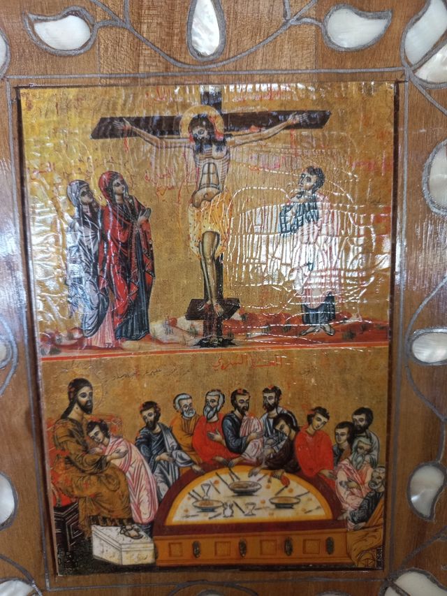 Icono religioso: Crucifixión y Última Cena