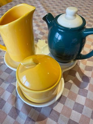 Juego té vintage: amarillo y verde forma de trevol