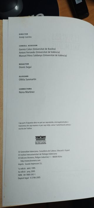 LIBRO ELS VERBS VALENCIANS EDICION BROMERA