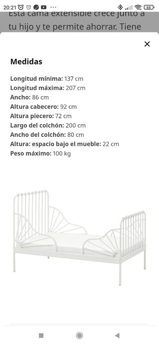Cama extensible Ikea y colchón 