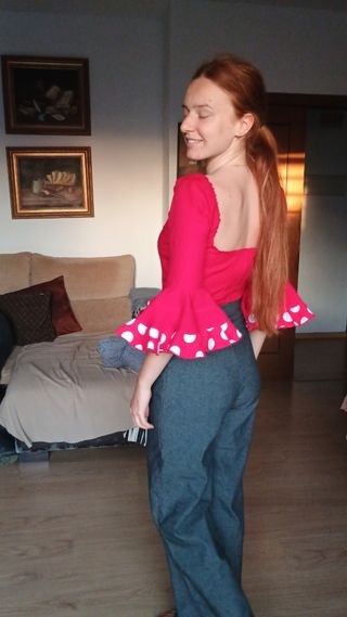 Pantalón y blusa feria - Rojo y Gris