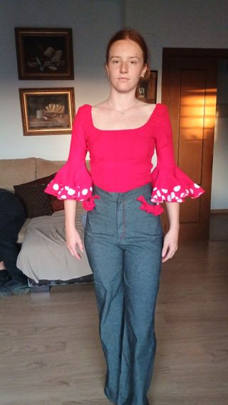 Pantalón y blusa feria - Rojo y Gris