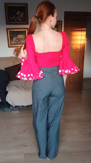 Pantalón y blusa feria - Rojo y Gris