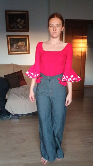 Pantalón y blusa feria - Rojo y Gris