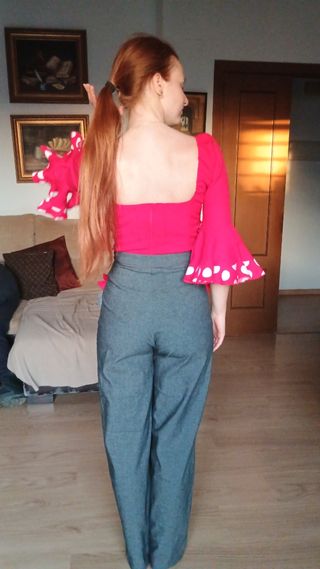 Pantalón y blusa feria - Rojo y Gris