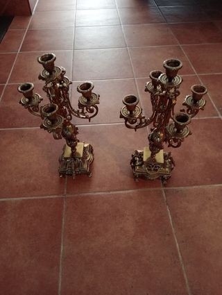 Candelabros dorados metal 7 brazos
