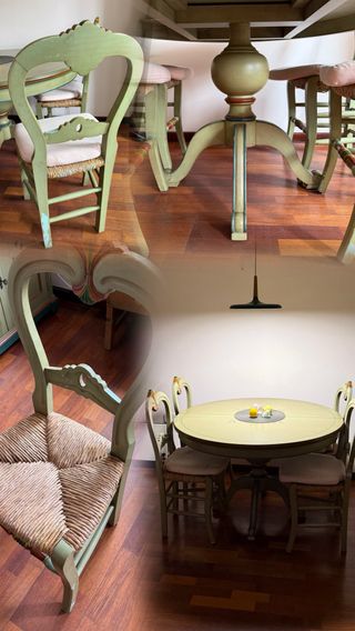 Mesa redonda 1,20m + 4 sillas vintage