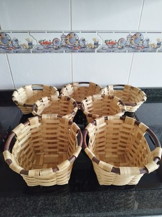 Cestas artesanales de madera de castaño, lote de 7