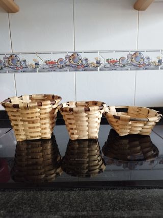 Cestas artesanales de madera de castaño, lote de 7