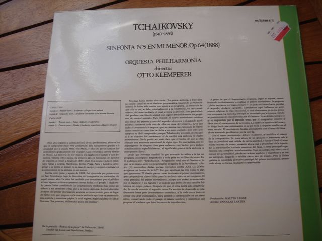 VINILO LP TSCHAIKOWSKY SINFONIA N.o 5