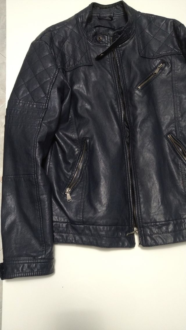 Giubbino in pelle e tessuto My Stuff blu