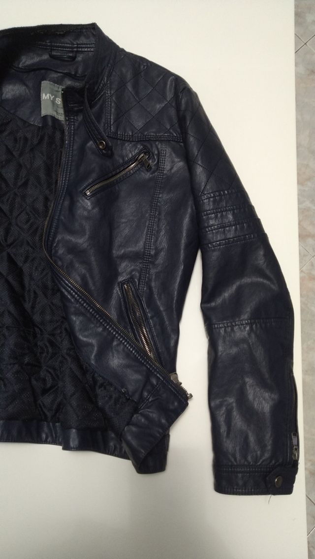 Giubbino in pelle e tessuto My Stuff blu