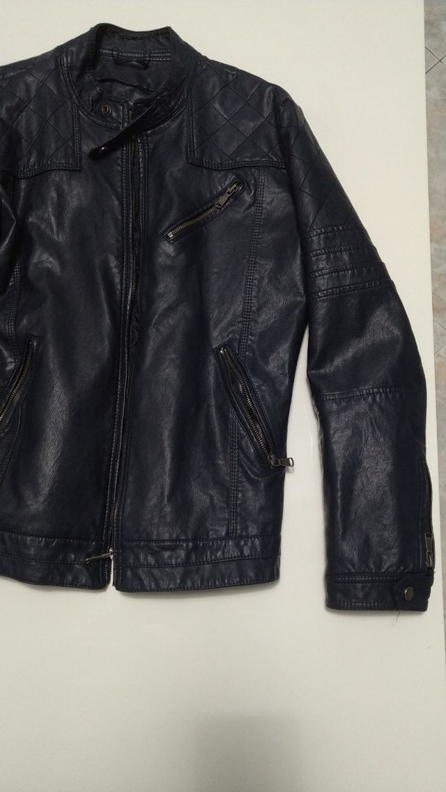 Giubbino in pelle e tessuto My Stuff blu