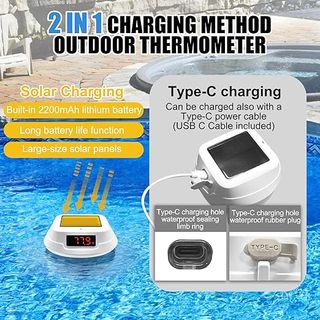 Homcocie Termómetro Piscina Solar 2200mAh USB-C