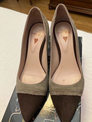 Zapato tacón beige y marrón - Talla 37’5