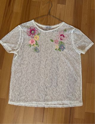 Top Zara encaje blanco T-S/M