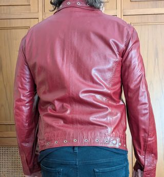 Cazadora piel hombre color burdeos