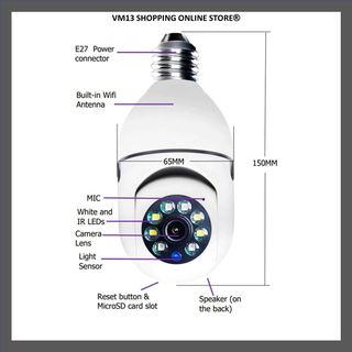 Telecamera IP Cam 2MP attacco E27 PTZ Wireless