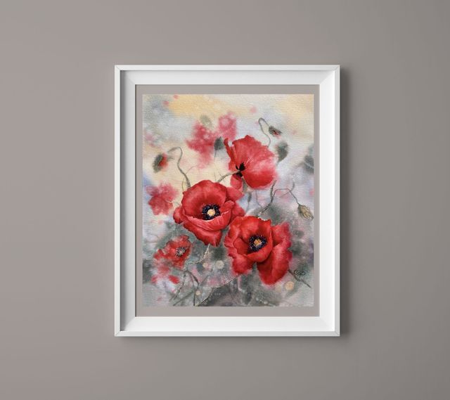 Cuadro  Acuarela Amapolas