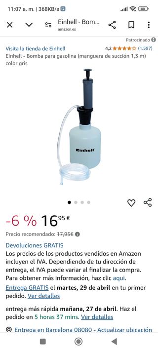 Bomba para gasolina manual Einhell