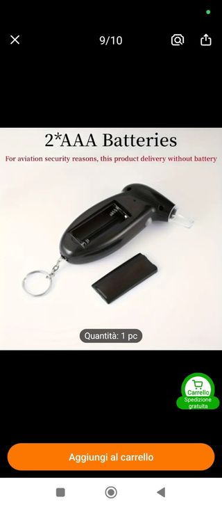 Tester digitale portatile per alcol
+ 4 batterie