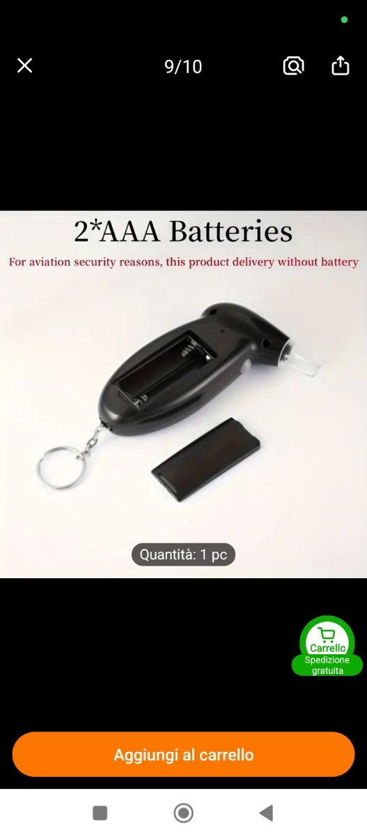 Tester digitale portatile per alcol 
+ 4 batterie 