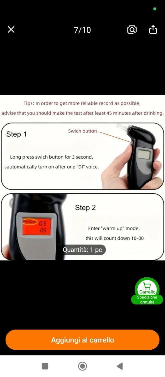 Tester digitale portatile per alcol 
+ 4 batterie 