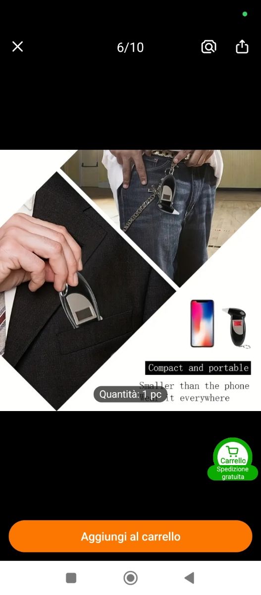 Tester digitale portatile per alcol 
+ 4 batterie 