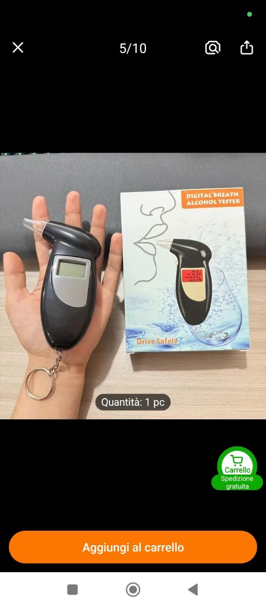 Tester digitale portatile per alcol 
+ 4 batterie 