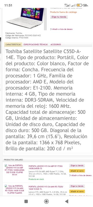 Portátil Toshiba Satellite