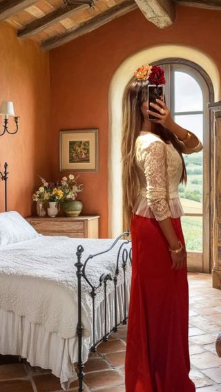 Conjunto Falda roja y encaje blanco 