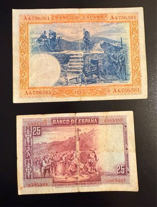 2 Billetes Españoles Con Resello En Seco