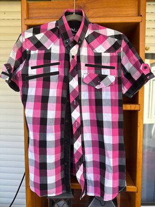 Camisa cuadros rosa-negro talla 20
