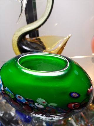 Jarrón verde Murano con aventurina y murrina