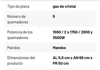 Placa gas 5 fuegos