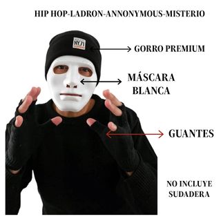 Gorro Guantes Máscara blanca Baile Hip Hop Ladrón