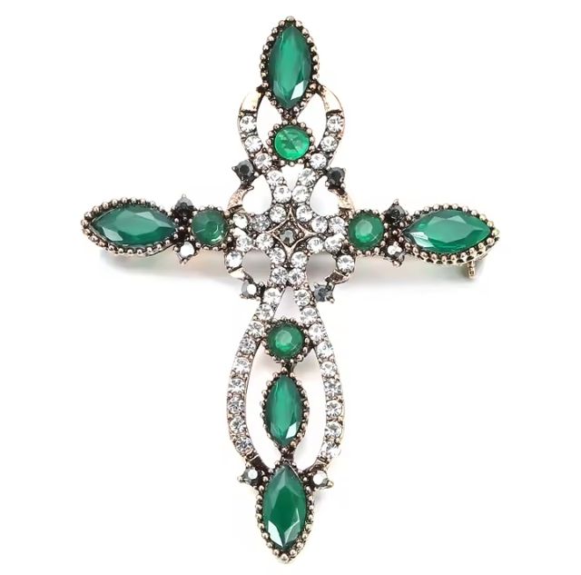 Broche Cruz barroca verde envejecido  ÚNICA UNIDAD