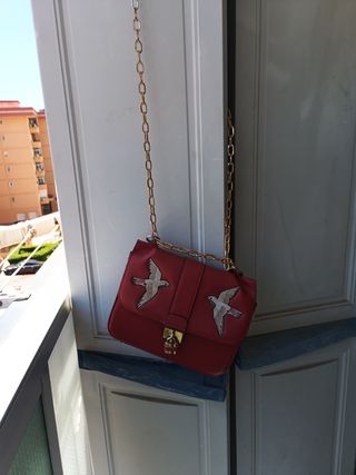 Bolso bandolera rojo - pájaros