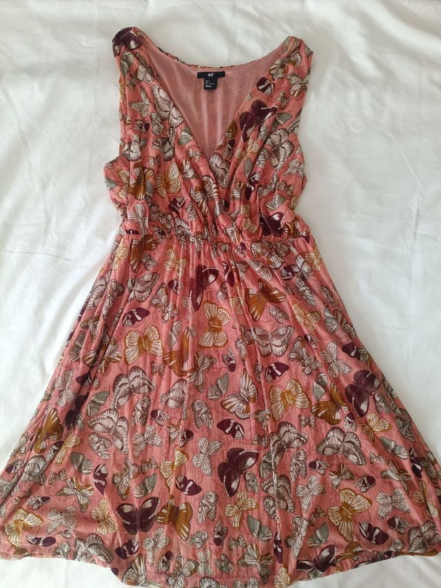 Vestido rosa estampado HM talla L