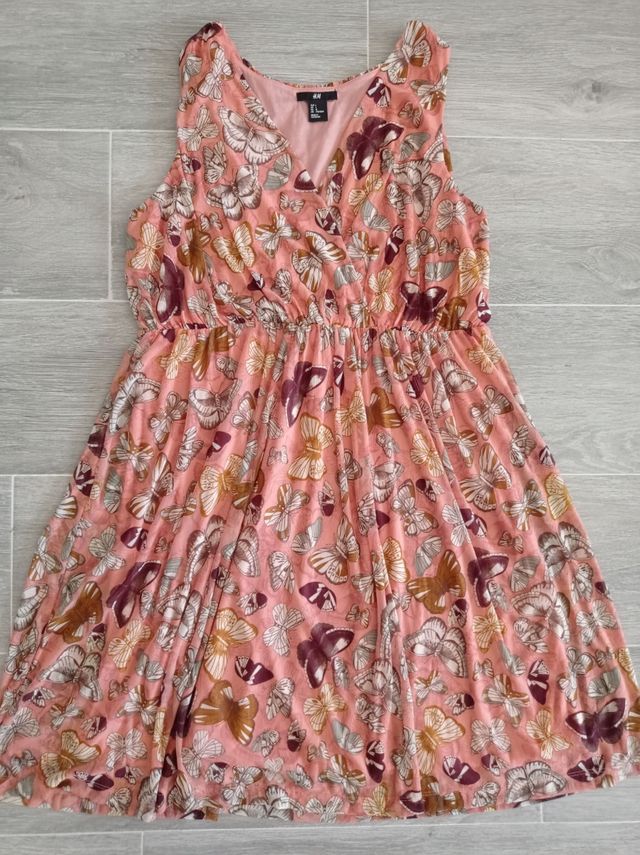 Vestido rosa estampado HM talla L