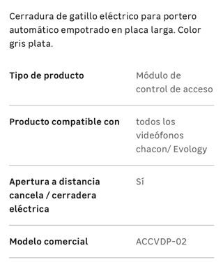 Cerradura eléctrica Chacón ACCVD-P02