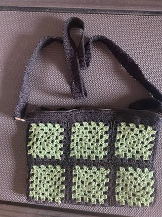 Borsa uncinetto tracolla verde nero