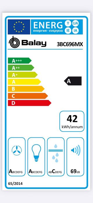 Campana extractora cocina Clase A. Balay 3BC696MX