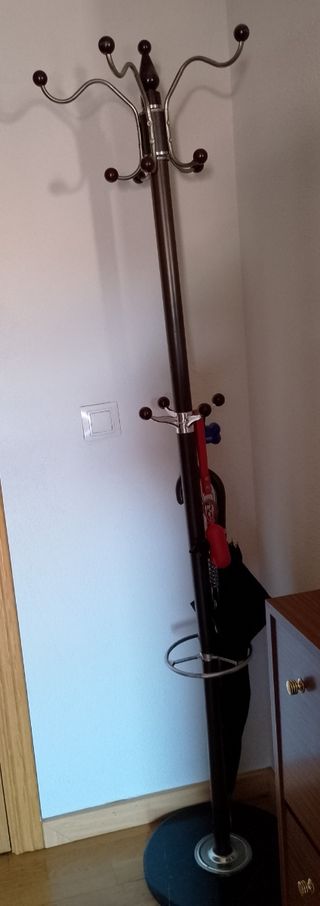 Perchero madera metal marrón plata