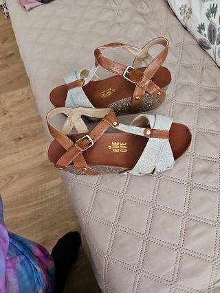 Sandalias cuña Rue Love marrón plata