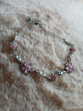 Pulseira Flores Rosa Brilhantes - Charme Floral